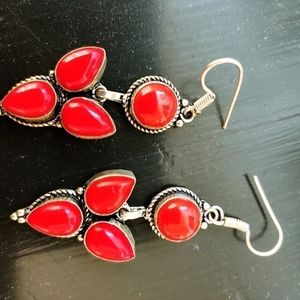 Red Coral/ Red Turquoise (faux stones) with Sterling French Hook Earrings